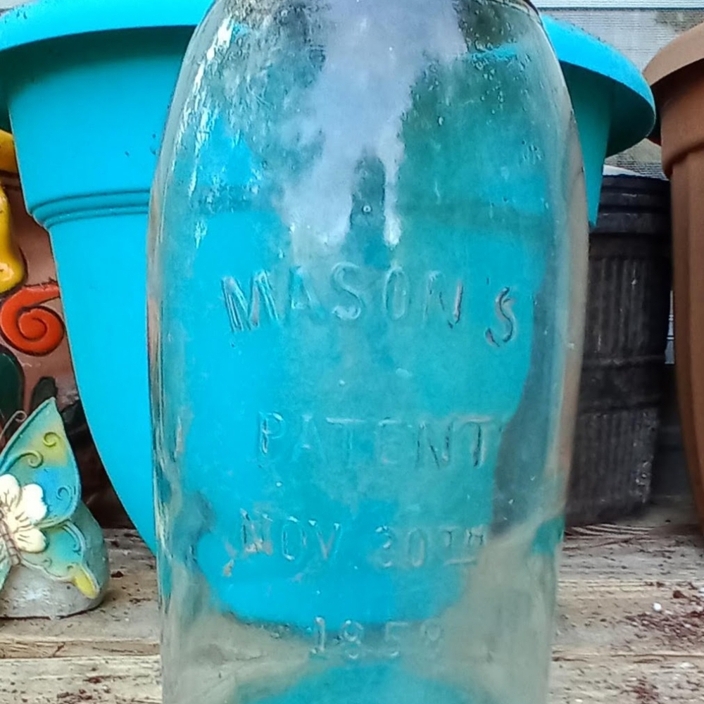 Vintage Blue Mason jar Nov 30, 1858 patent.